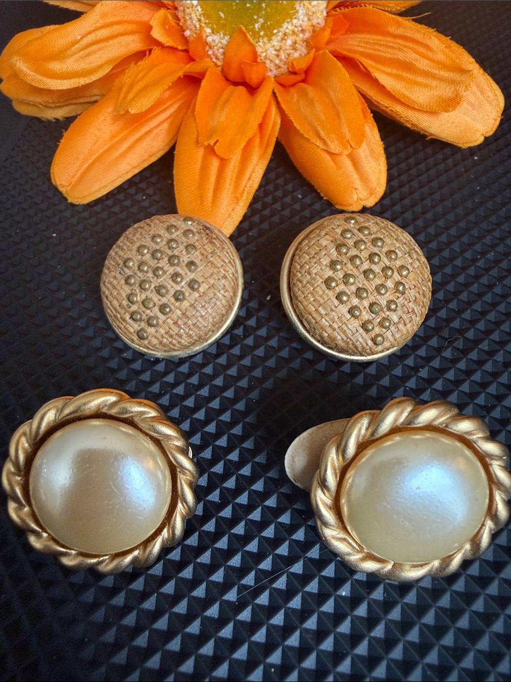 2 Gold-Tone Pearl Button Clip Earrings - Classic Women Jewelry